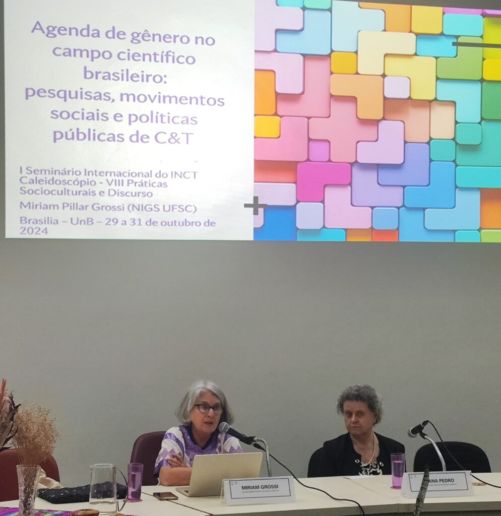 Miriam P. Grossi e Joana Maria Pedro. Conferência de Abertura I Seminário Internacional do INCT Caleidoscópio. Créditios: Morgani Guzzo/Observatório Sul-Sudeste.