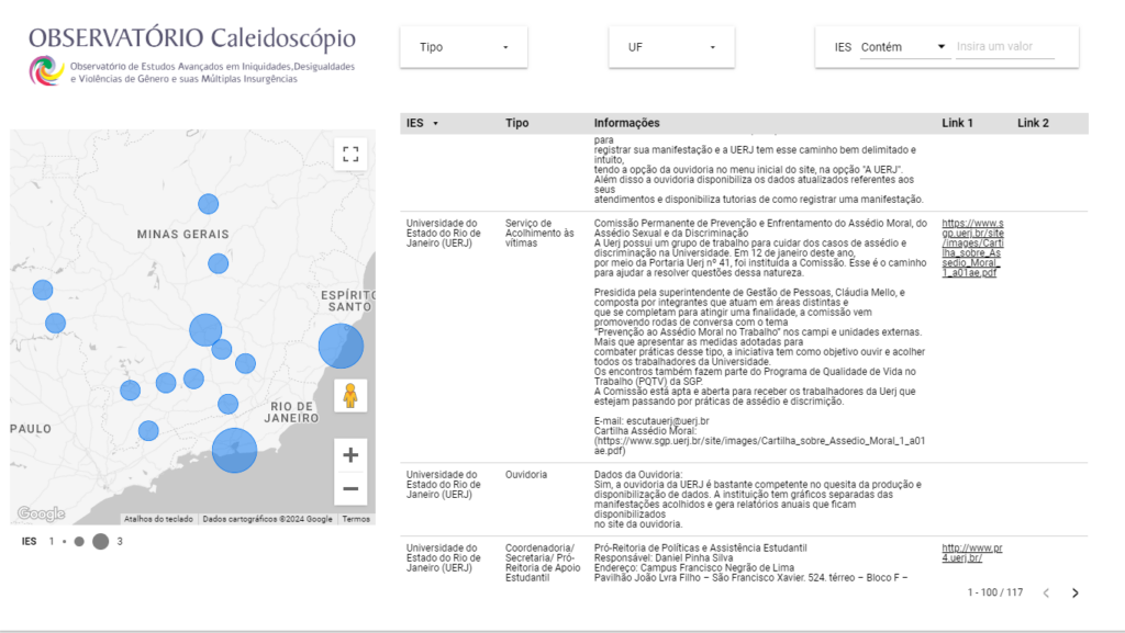 Painel de dados de equipamentos antiviolência de gênero